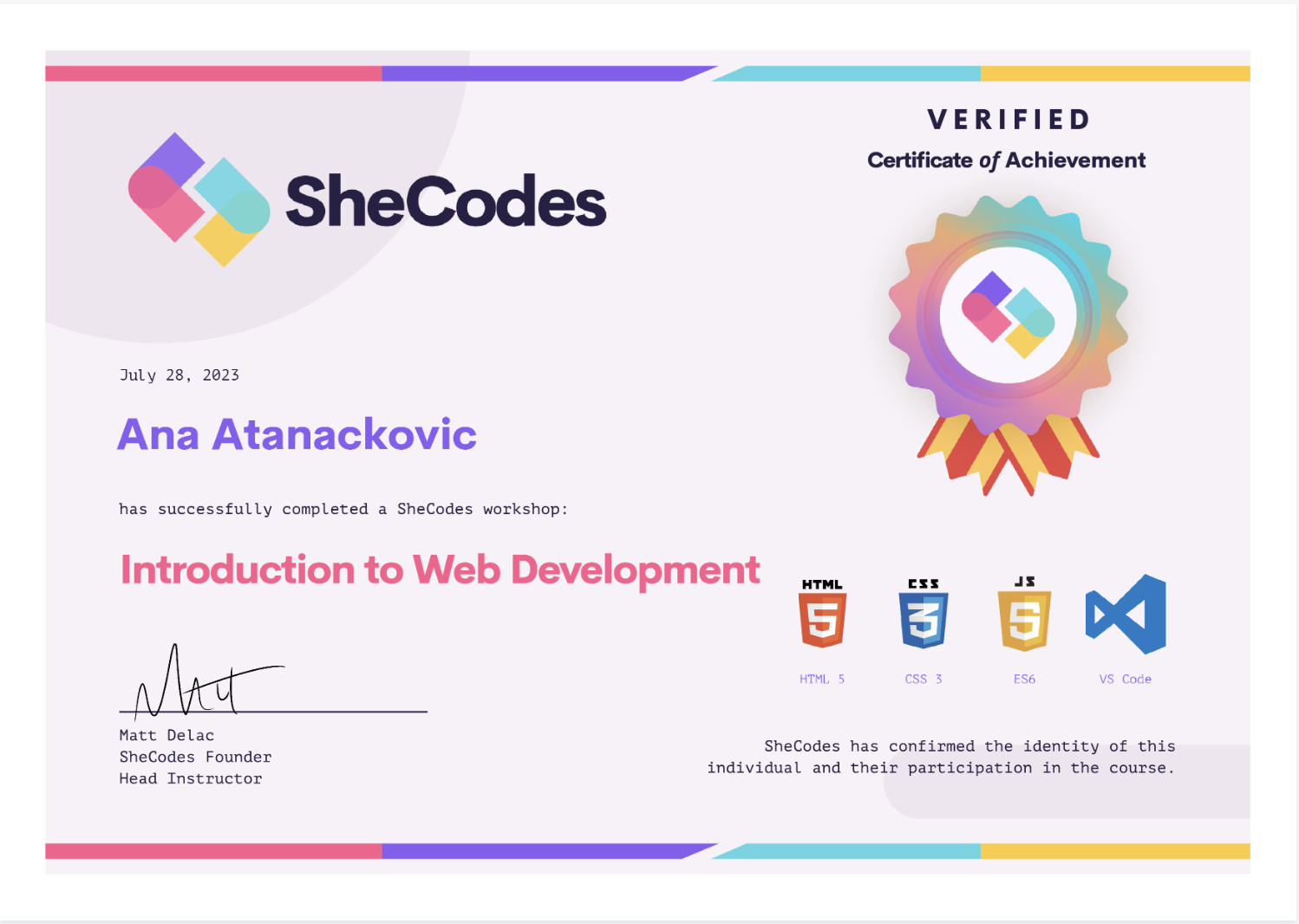 SheCodes Certificate 2