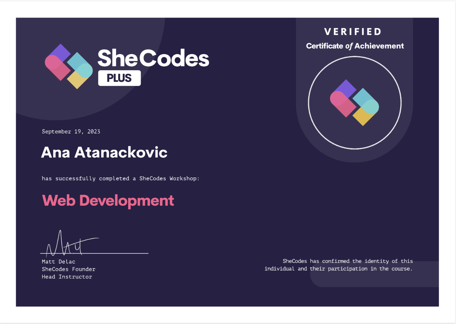 SheCodes Certificate 3